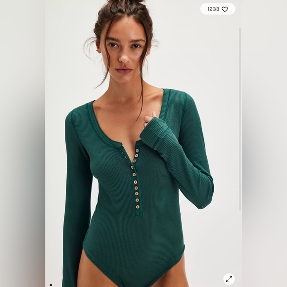 Free People Tops - Free People Intimately Carly Thermal Bodysuit Green Henley Waffle Size Large